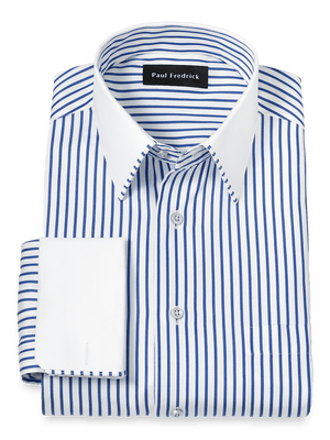 Non-Iron Cotton Stripe Dress Shirt With Contrast Trim - Blue