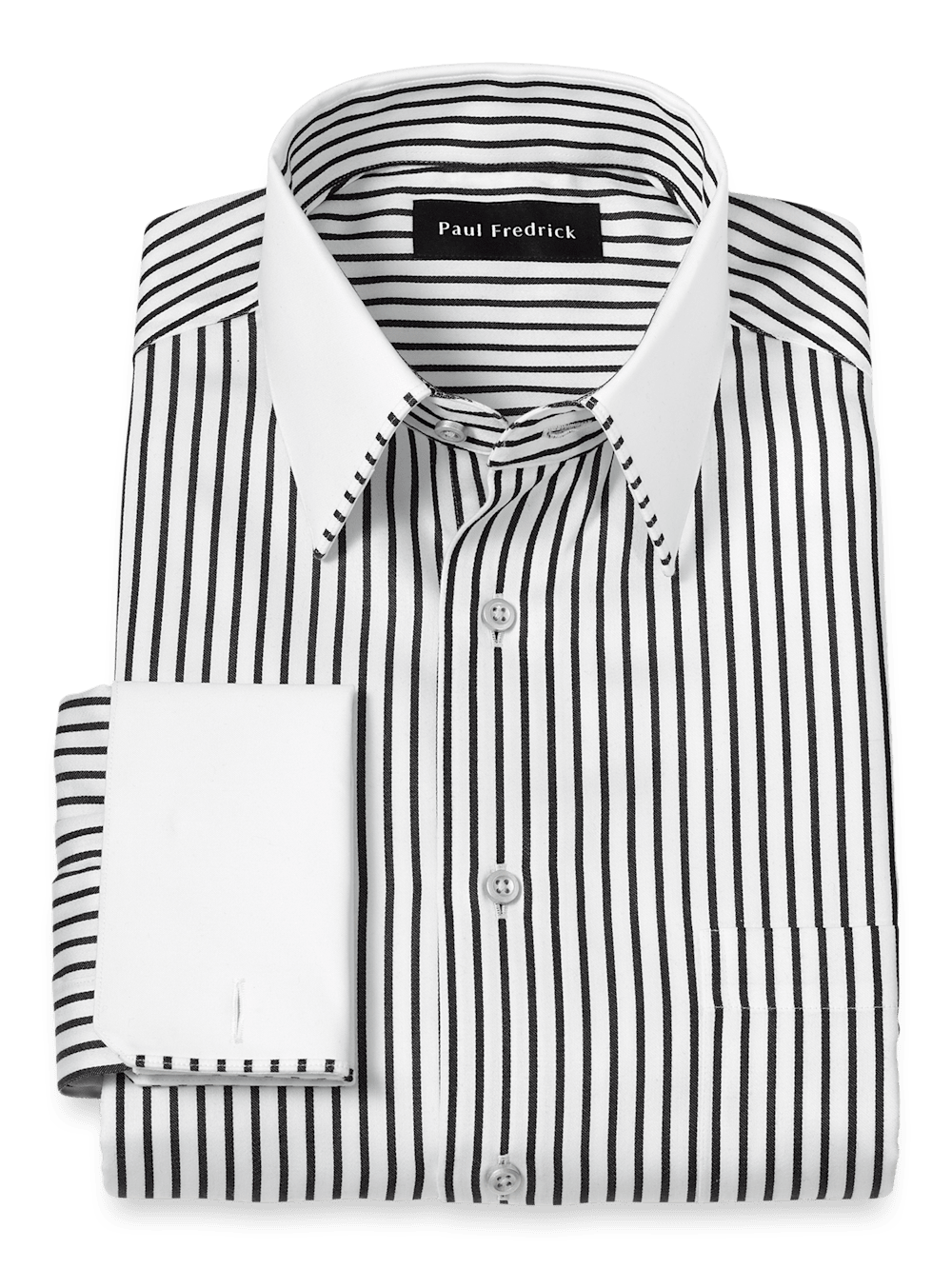 Product Image of Non-iron Cotton Stripe Dress Shirt With Contrast Trim-Black