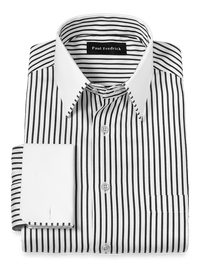 Non-Iron Cotton Stripe Dress Shirt With Contrast Trim - Black