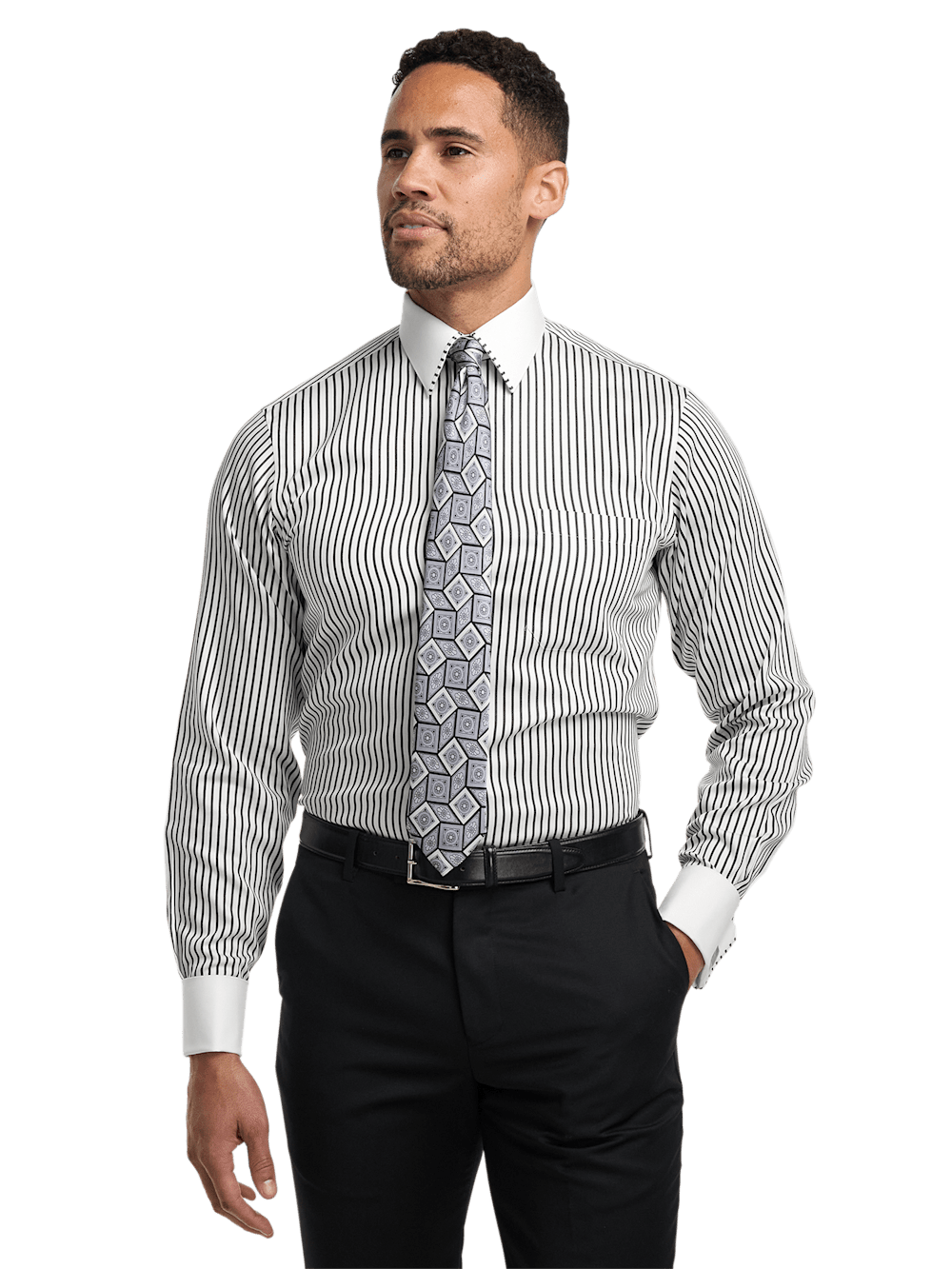 Alternate Image of Non-iron Cotton Stripe Dress Shirt With Contrast Trim-1