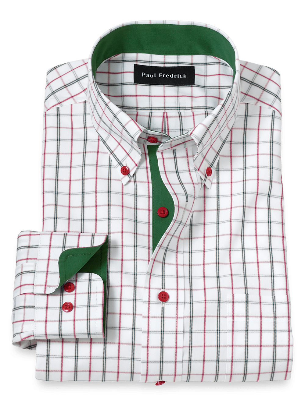 Product Image of Non-iron Cotton Windowpane Dress Shirt With Contrast Trim-Green