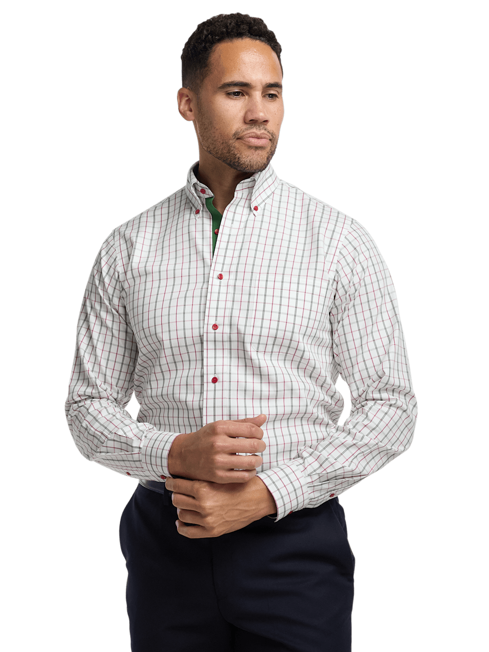 Alternate Image of Non-iron Cotton Windowpane Dress Shirt With Contrast Trim-1