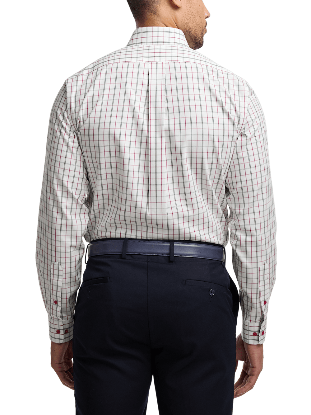 Alternate Image of Non-iron Cotton Windowpane Dress Shirt With Contrast Trim-4