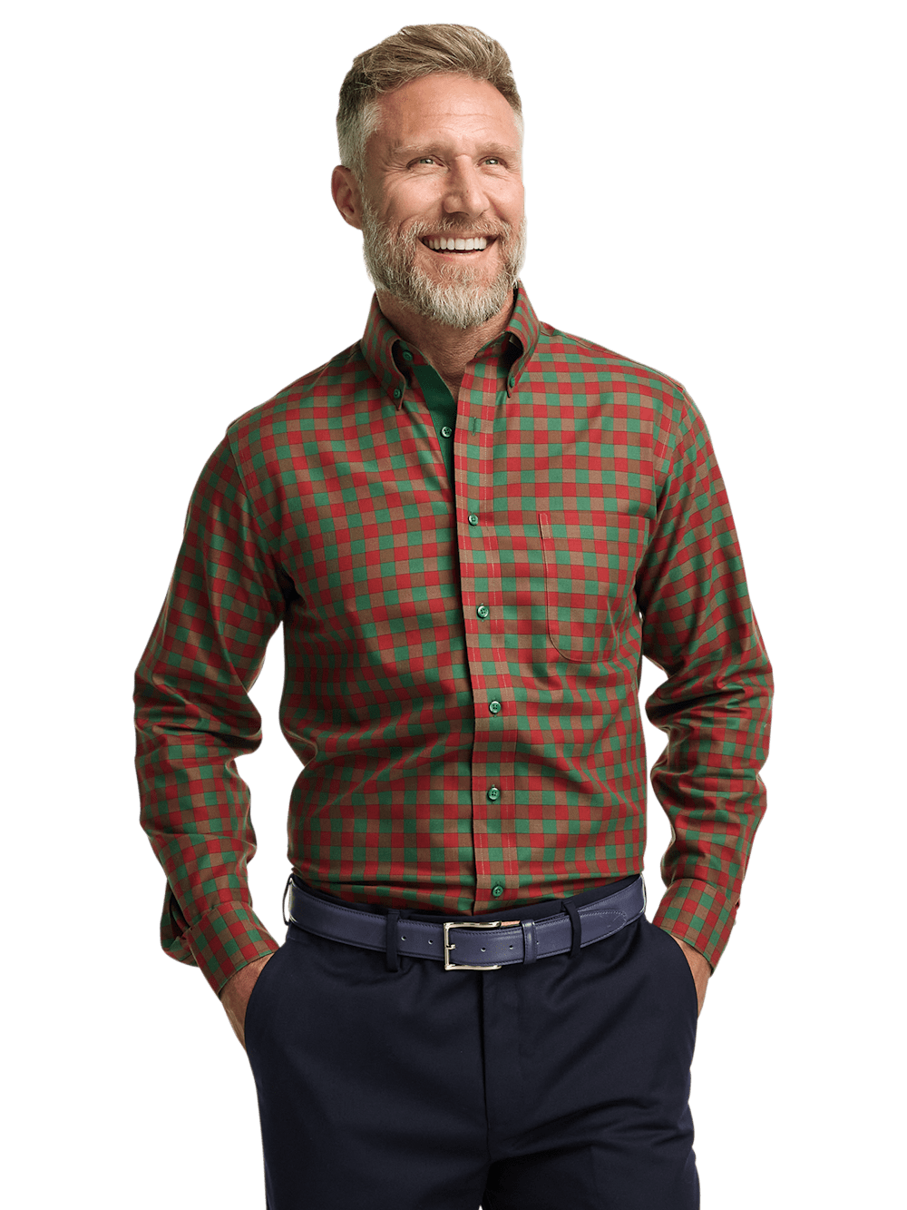 Alternate Image of Non-iron Cotton Gingham Dress Shirt With Contrast Trim-1