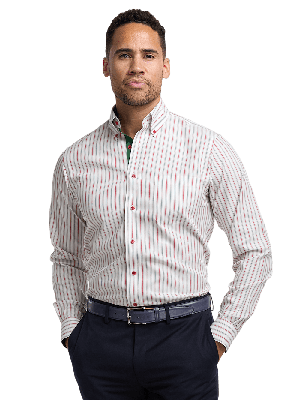 Alternate Image of Non-iron Cotton Stripe Dress Shirt With Contrast Trim-1