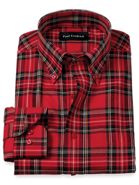 Non-Iron Cotton Plaid Dress Shirt - Red