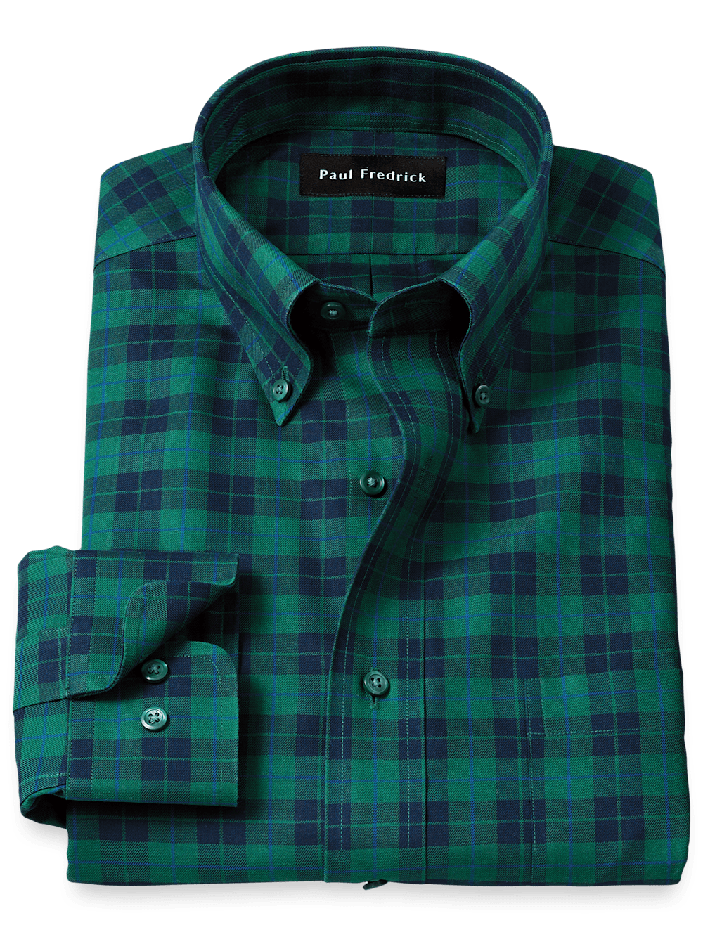 Product Image of Non-iron Cotton Plaid Dress Shirt-Navy/Green