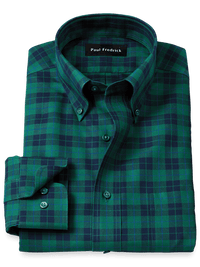 Non-Iron Cotton Plaid Dress Shirt - Navy/green