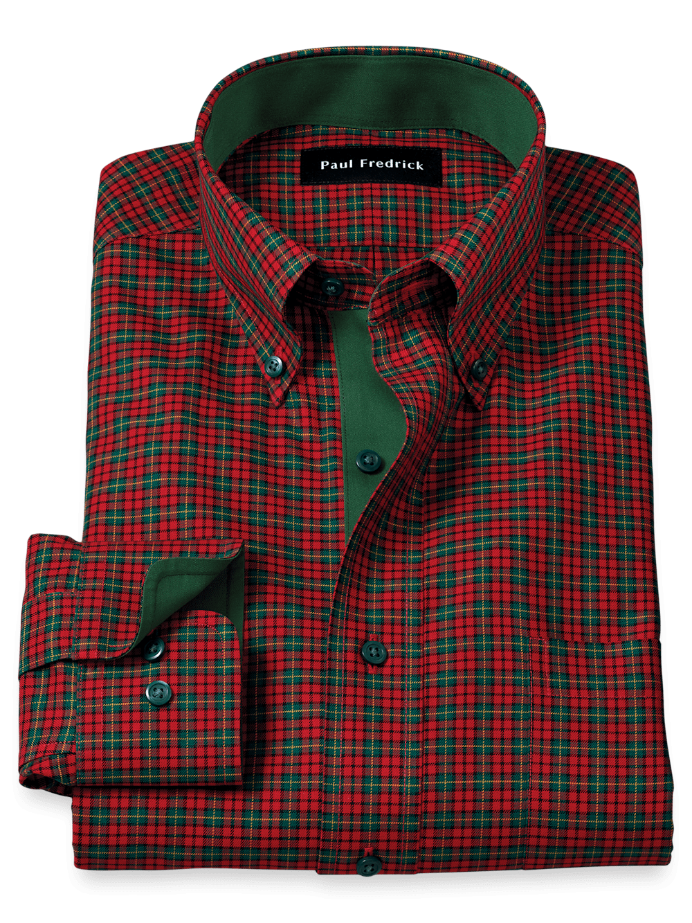 Product Image of Non-iron Cotton Plaid Dress Shirt With Contrast Trim-Red/Green