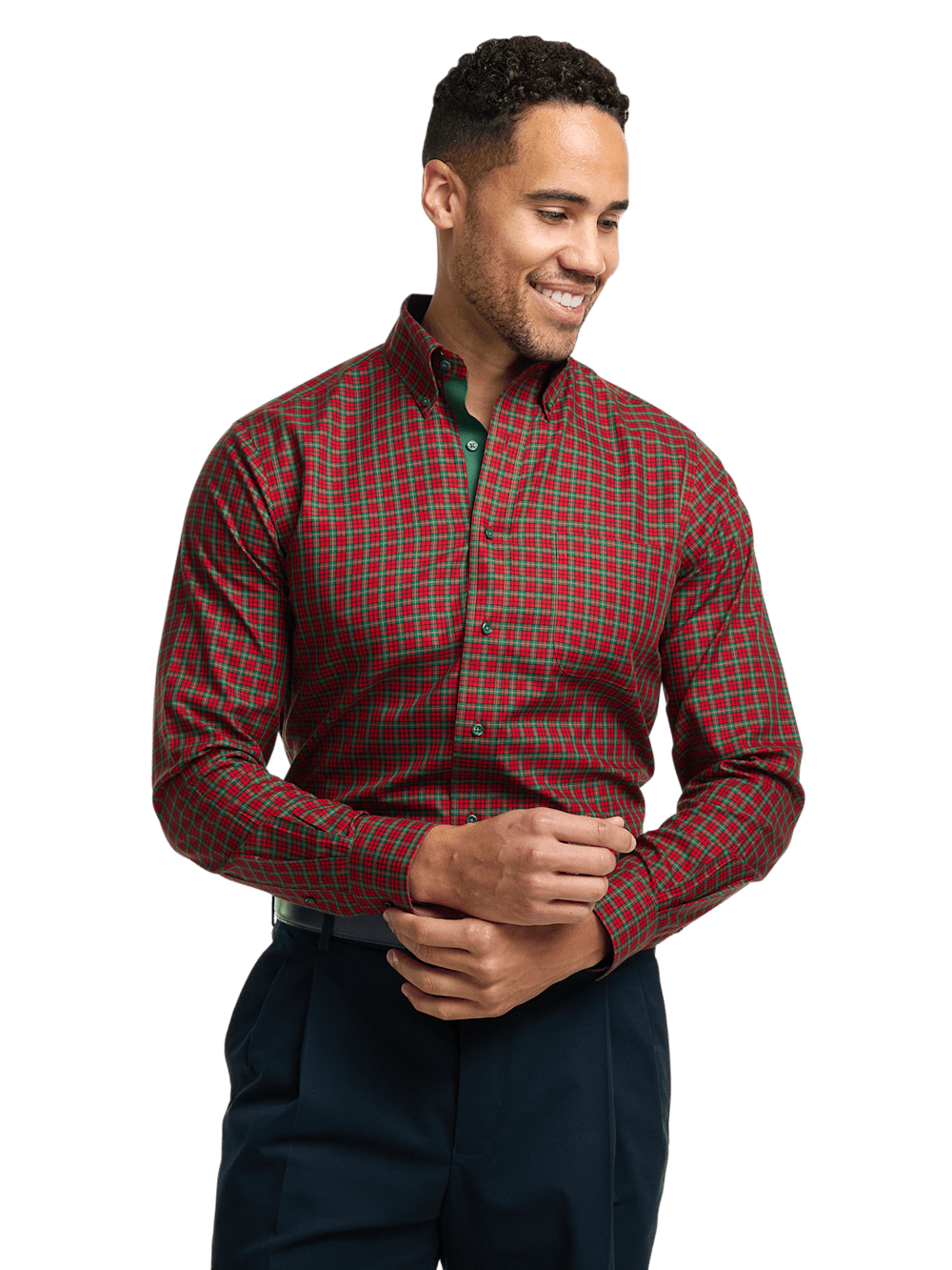 Alternate Image of Non-iron Cotton Plaid Dress Shirt With Contrast Trim-1