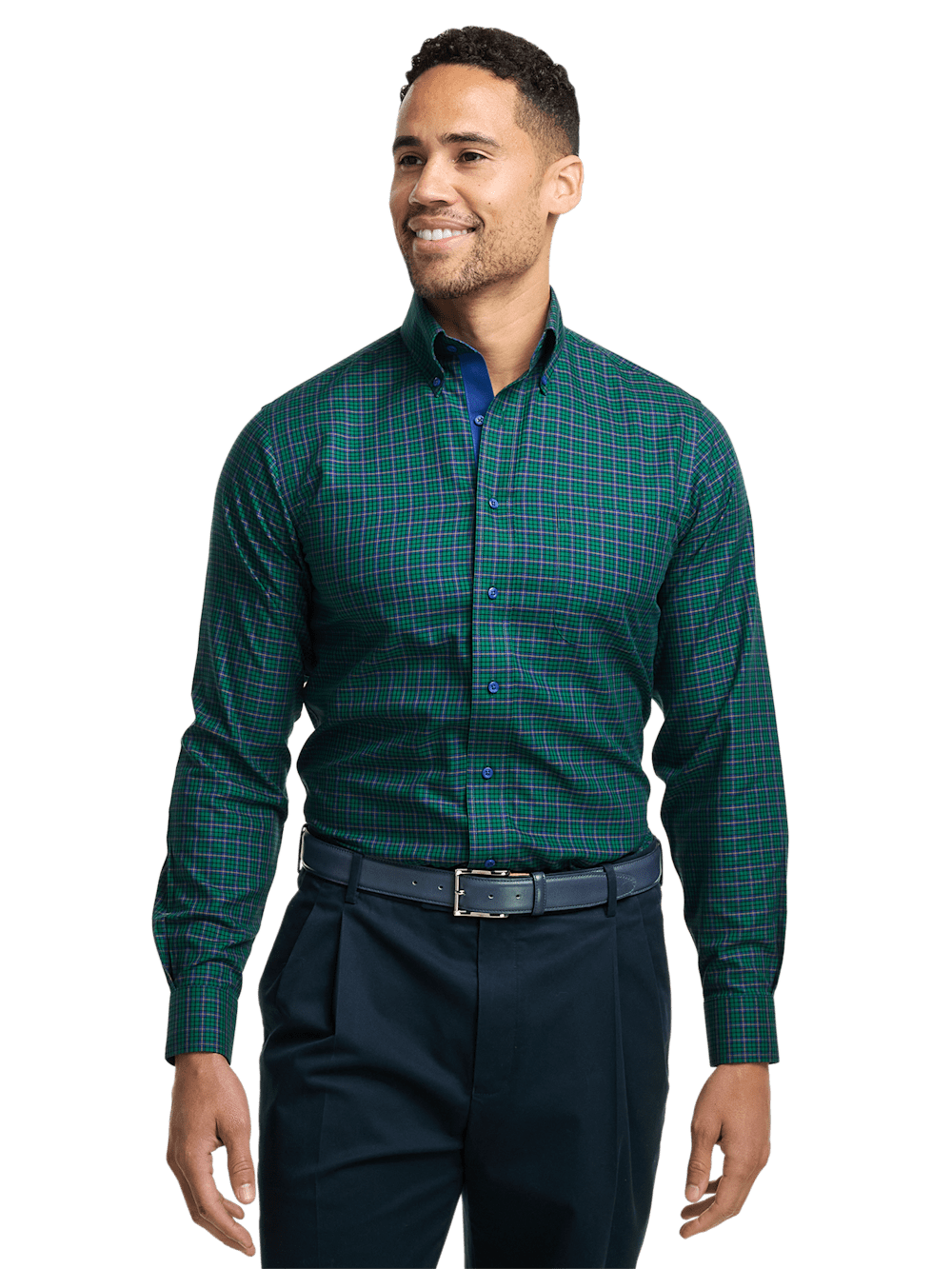 Alternate Image of Non-iron Cotton Plaid Dress Shirt With Contrast Trim-1