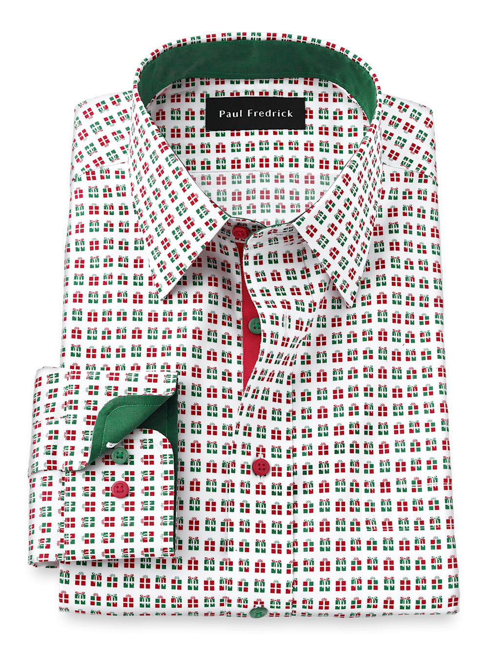 Product Image of Non-iron Cotton Presents Dress Shirt With Contrast Trim-Red/Green