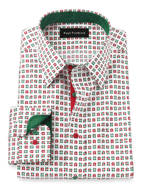 Non-Iron Cotton Presents Dress Shirt With Contrast Trim - Red/green