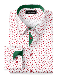 Non-Iron Cotton Santa Hat Dress Shirt With Contrast Trim - Red