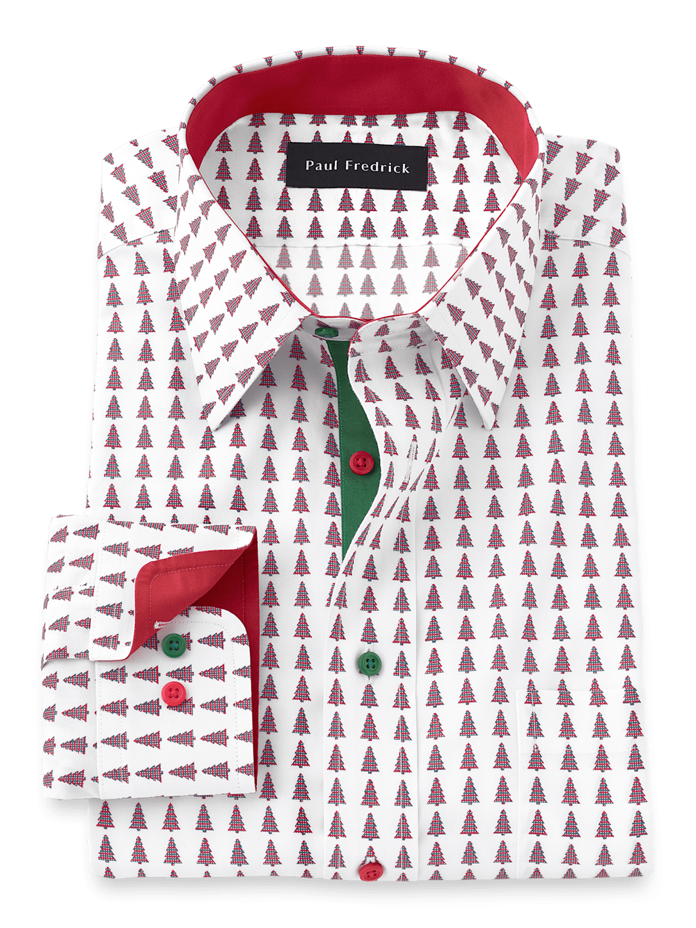 Product Image of Non-iron Cotton Christmas Tree Dress Shirt With Contrast Trim-Red/Green