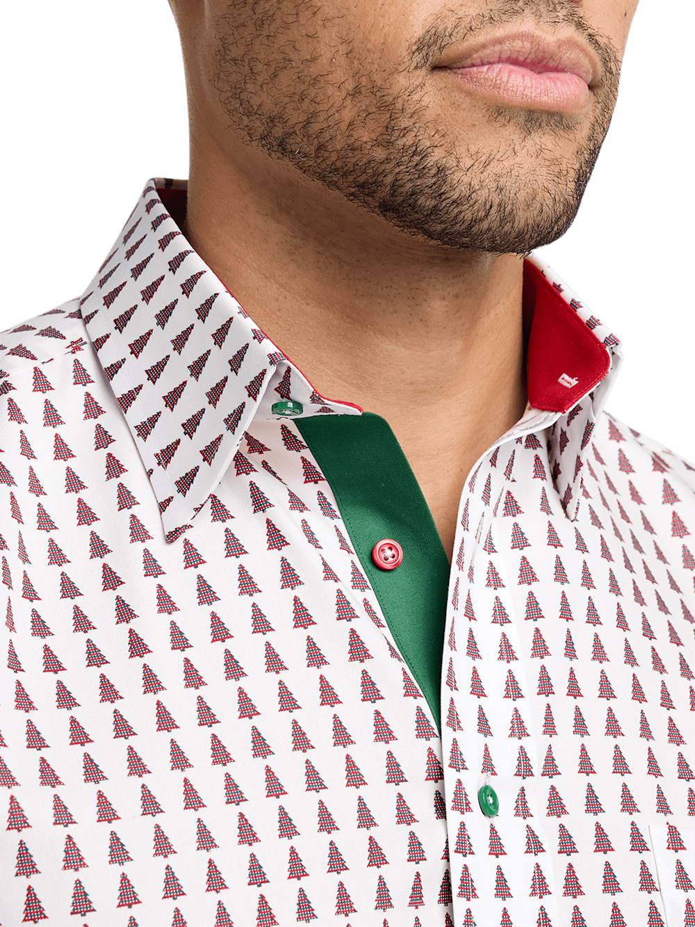 Alternate Image of Non-iron Cotton Christmas Tree Dress Shirt With Contrast Trim-2