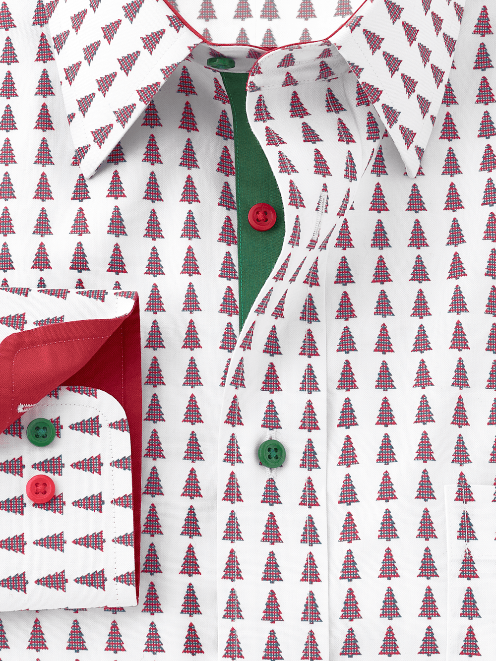 Alternate Image of Non-iron Cotton Christmas Tree Dress Shirt With Contrast Trim-5