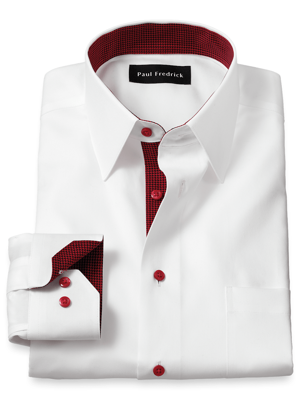 Product Image of Non-iron Cotton Solid Dress Shirt With Contrast Trim-White