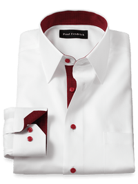 Non-Iron Cotton Solid Dress Shirt With Contrast Trim - White