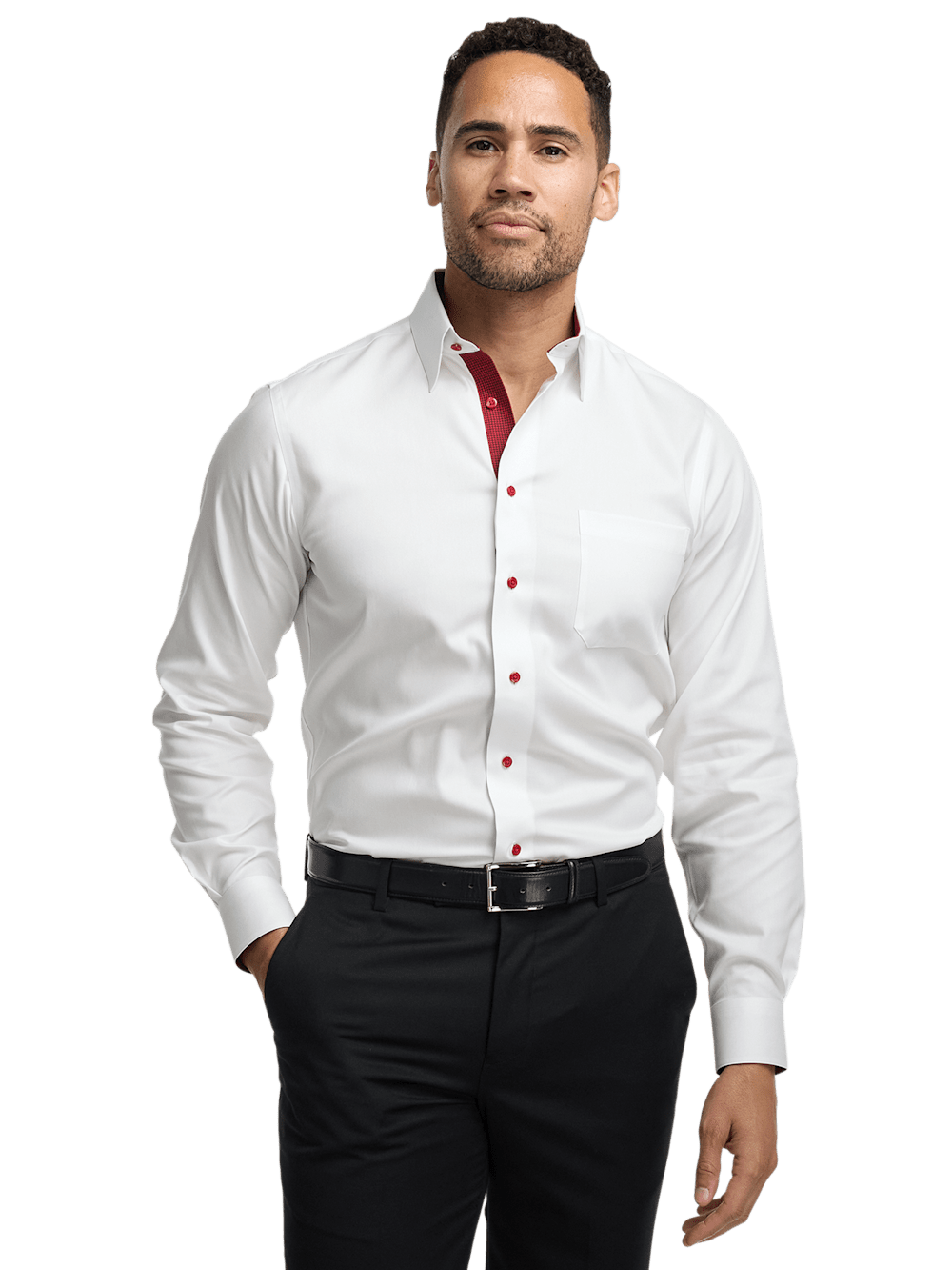 Alternate Image of Non-iron Cotton Solid Dress Shirt With Contrast Trim-1