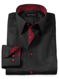 Non-Iron Cotton Solid Dress Shirt With Contrast Trim - Black