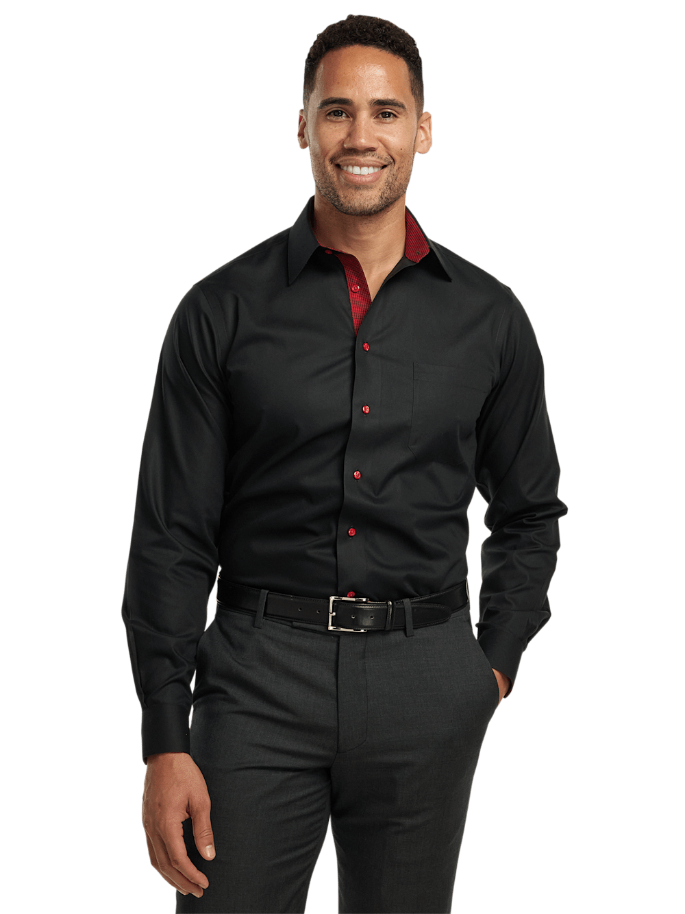 Alternate Image of Non-iron Cotton Solid Dress Shirt With Contrast Trim-1