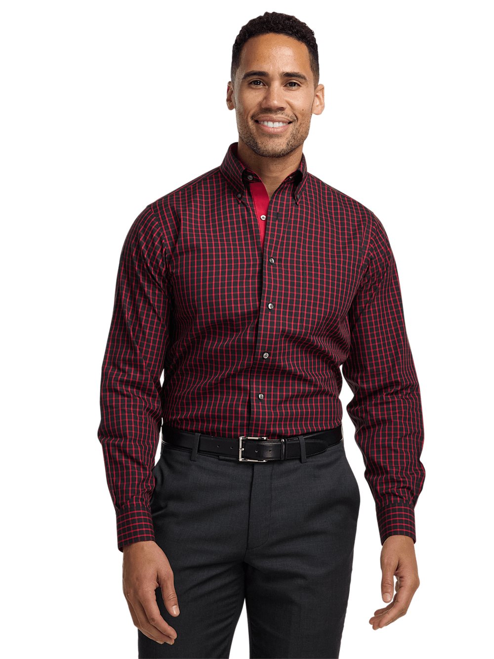 Alternate Image of Non-iron Cotton Check Dress Shirt With Contrast Trim-1