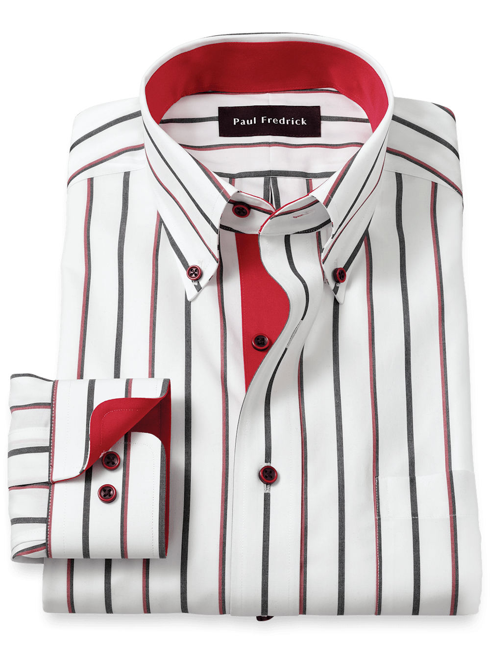 Product Image of Non-iron Cotton Stripe Dress Shirt With Contrast Trim-Black/Red