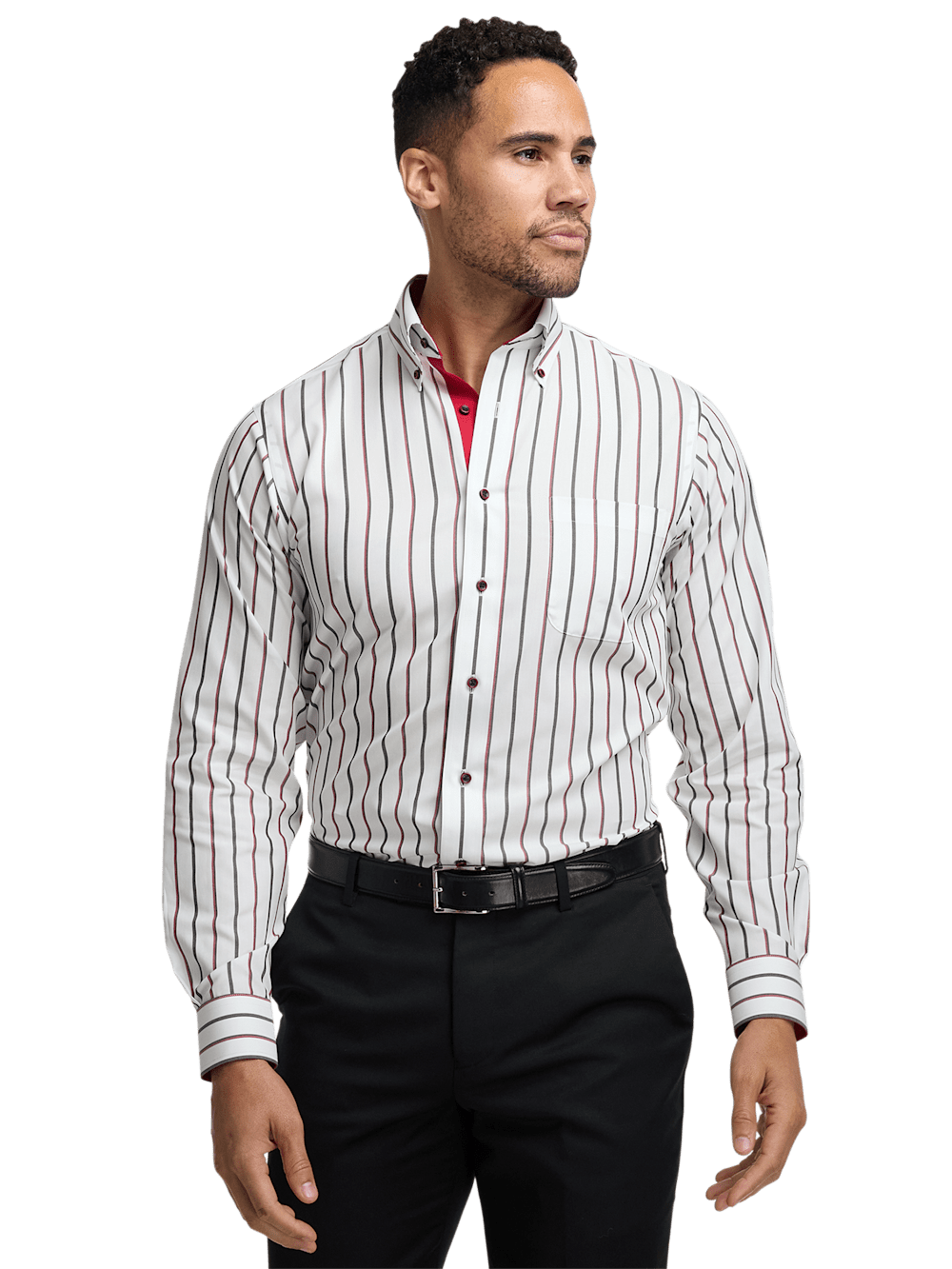 Alternate Image of Non-iron Cotton Stripe Dress Shirt With Contrast Trim-1