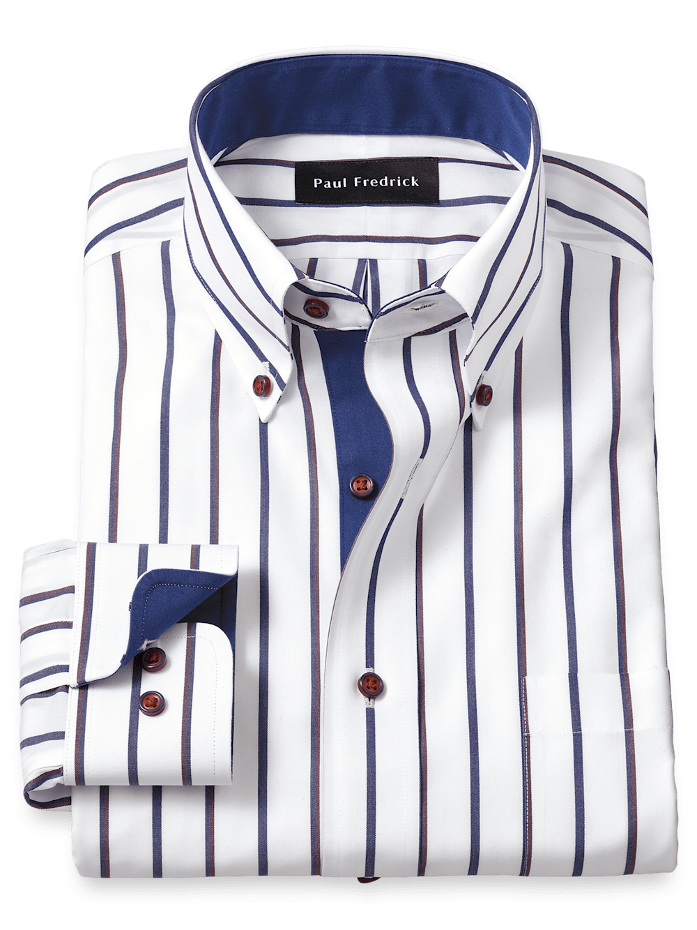 Product Image of Non-iron Cotton Stripe Dress Shirt With Contrast Trim-Multi