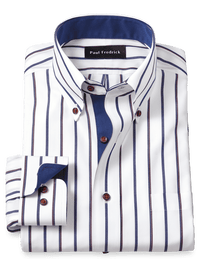 Non-Iron Cotton Stripe Dress Shirt With Contrast Trim - Multi