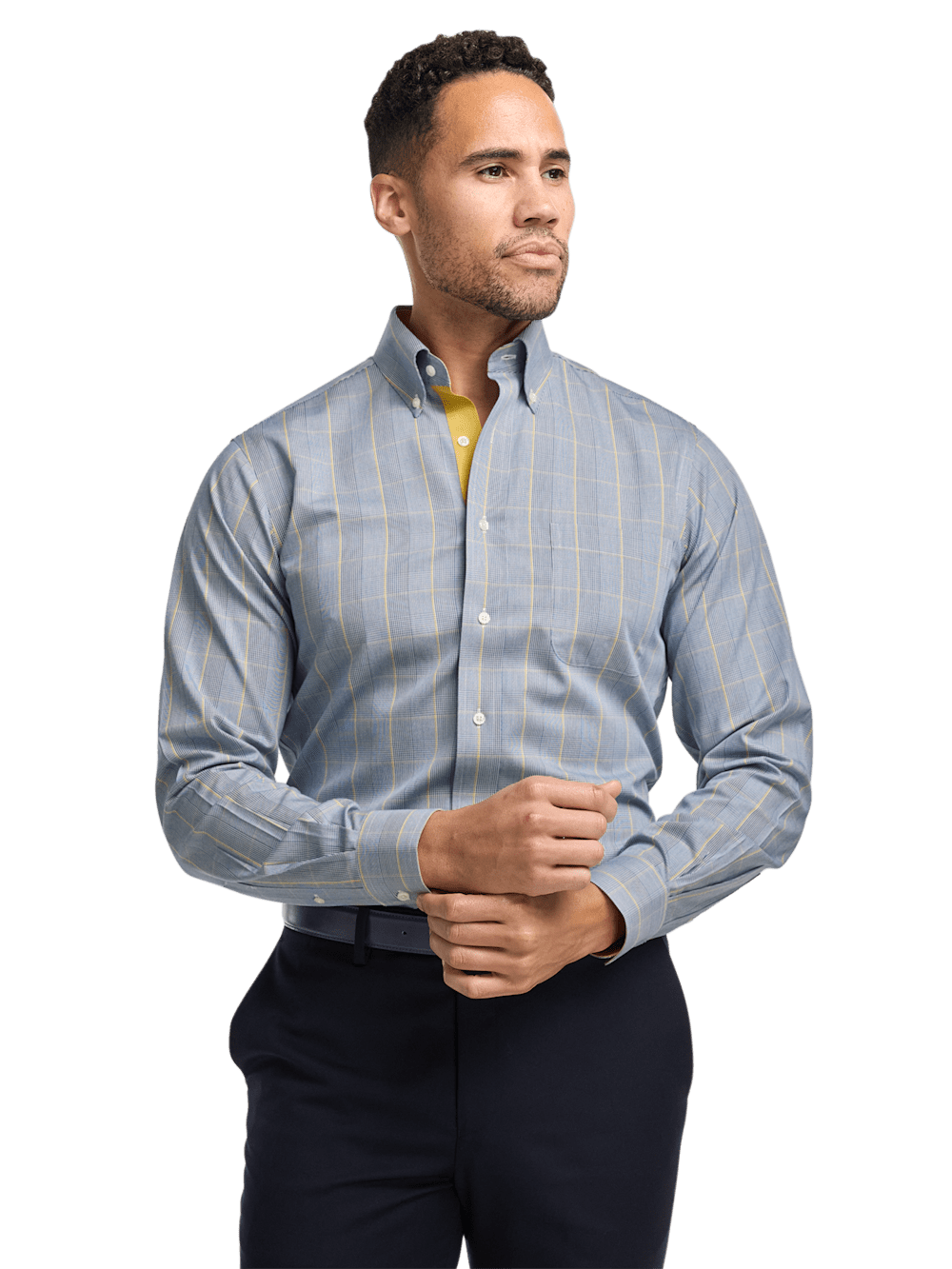 Alternate Image of Non-iron Cotton Glen Plaid Dress Shirt With Contrast Trim-1