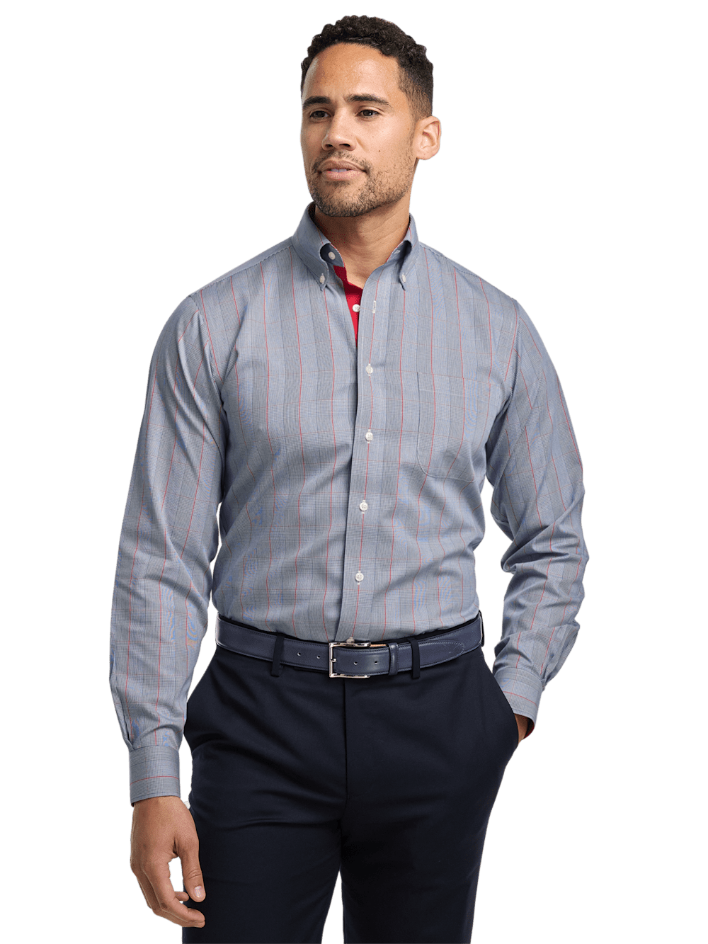 Alternate Image of Non-iron Cotton Glen Plaid Dress Shirt With Contrast Trim-1