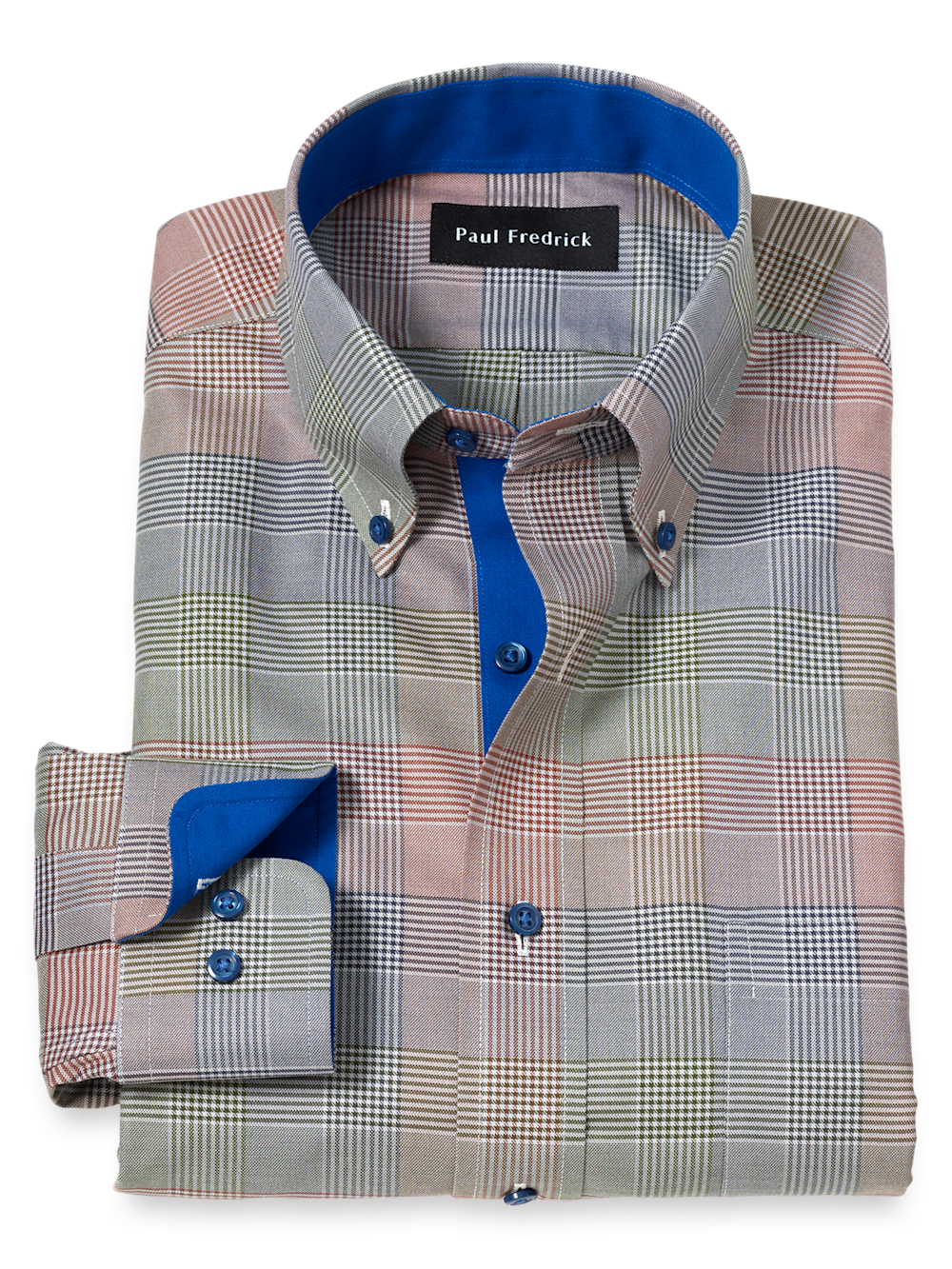 Product Image of Non-iron Cotton Plaid Dress Shirt With Contrast Trim-Multi