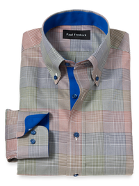 Non-Iron Cotton Plaid Dress Shirt With Contrast Trim - Multi