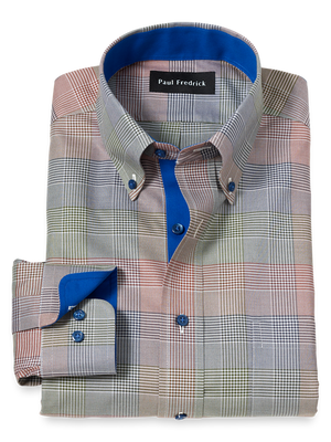 Non-Iron Cotton Plaid Dress Shirt With Contrast Trim - Multi