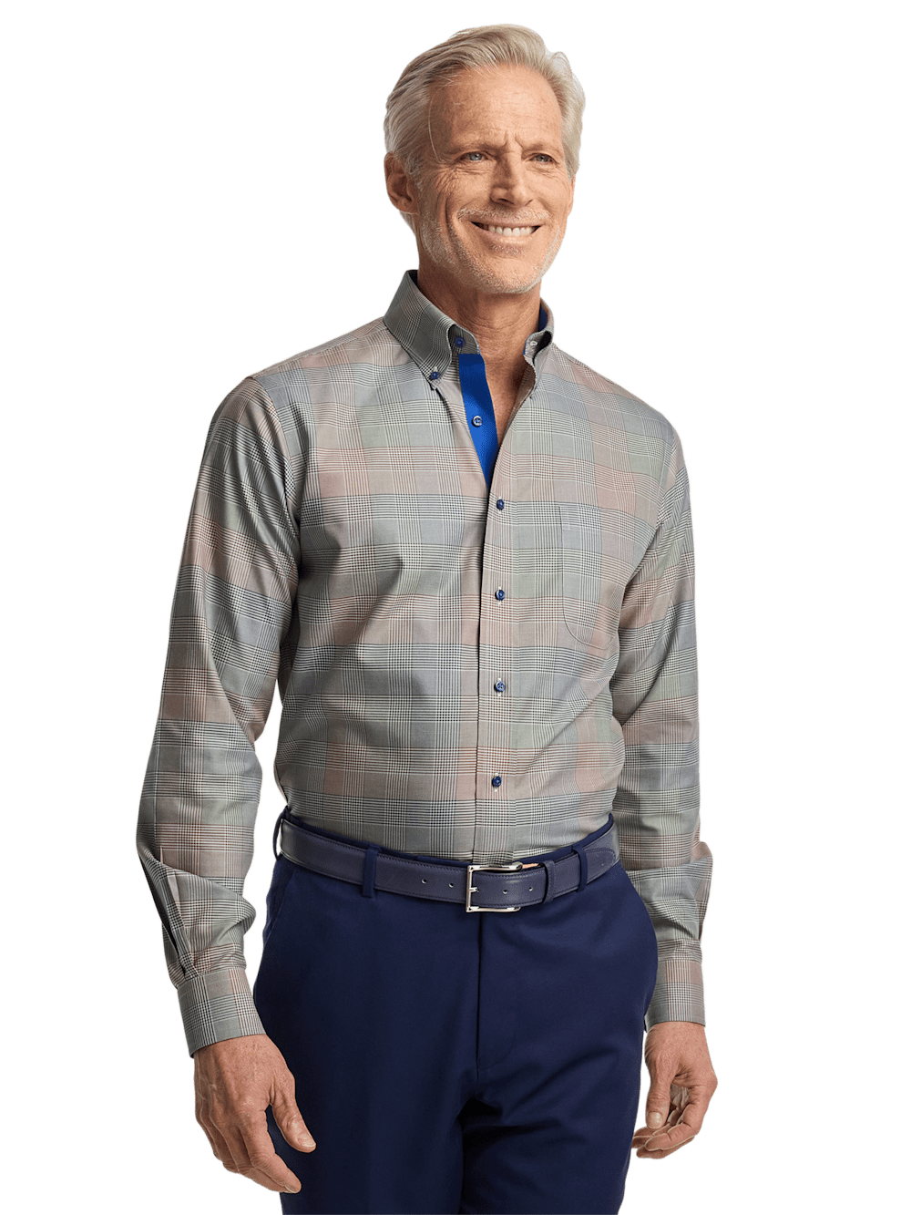 Alternate Image of Non-iron Cotton Plaid Dress Shirt With Contrast Trim-1