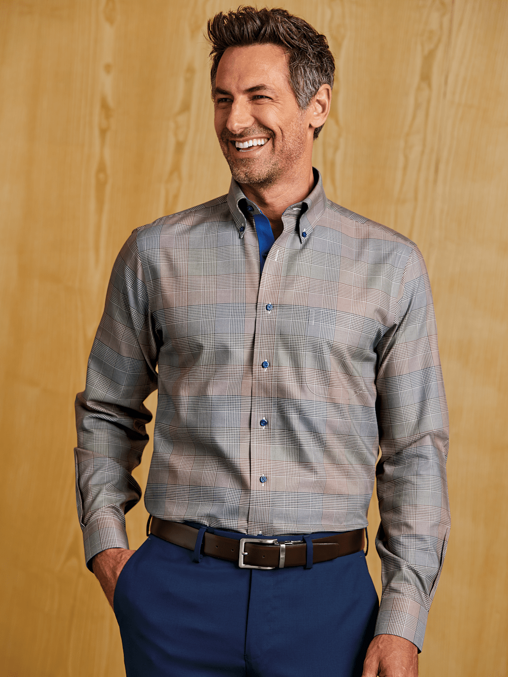 Alternate Image of Non-iron Cotton Plaid Dress Shirt With Contrast Trim-7