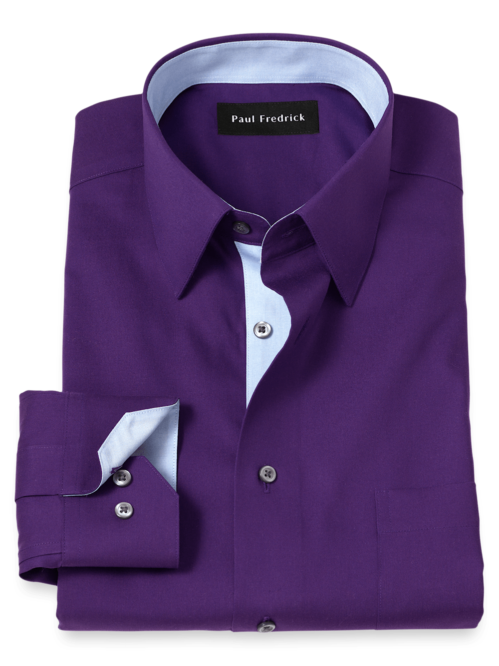 Product Image of Non-iron Cotton Solid Dress Shirt With Contrast Trim-Purple