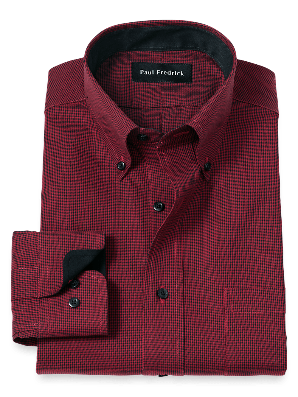 Product Image of Non-iron Cotton Houndstooth Dress Shirt With Contrast Trim-Black/Red