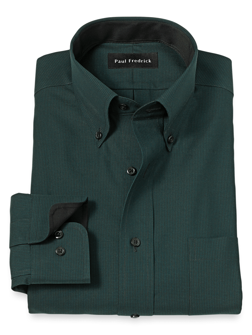 Product Image of Non-iron Cotton Houndstooth Dress Shirt With Contrast Trim-Black/Green