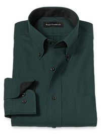 Non-Iron Cotton Houndstooth Dress Shirt With Contrast Trim - Black/green