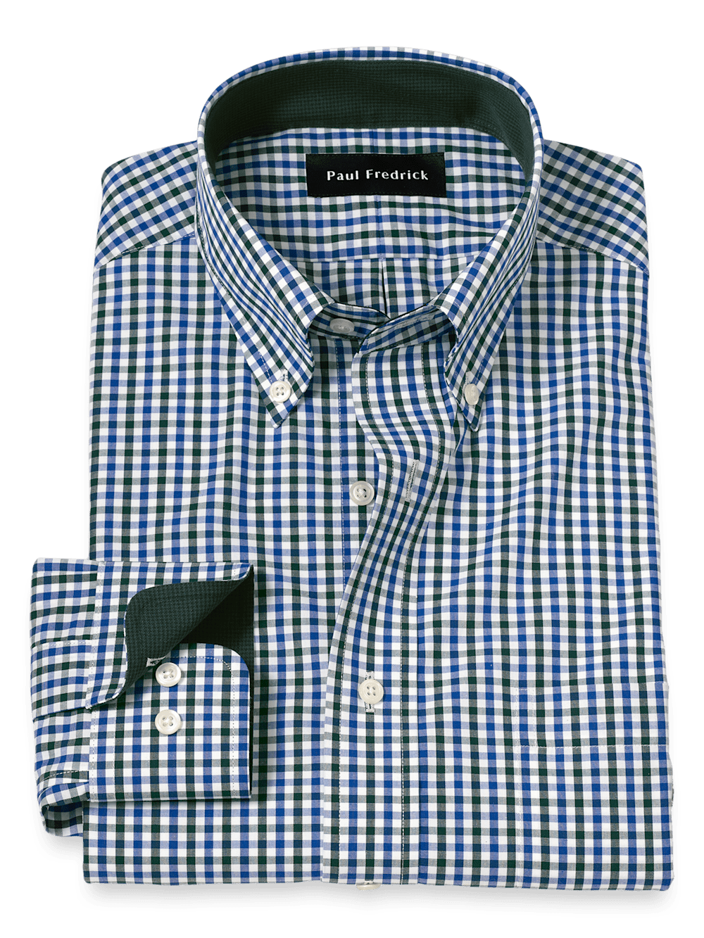 Product Image of Non-iron Cotton Gingham Dress Shirt With Contrast Trim-Blue/Green