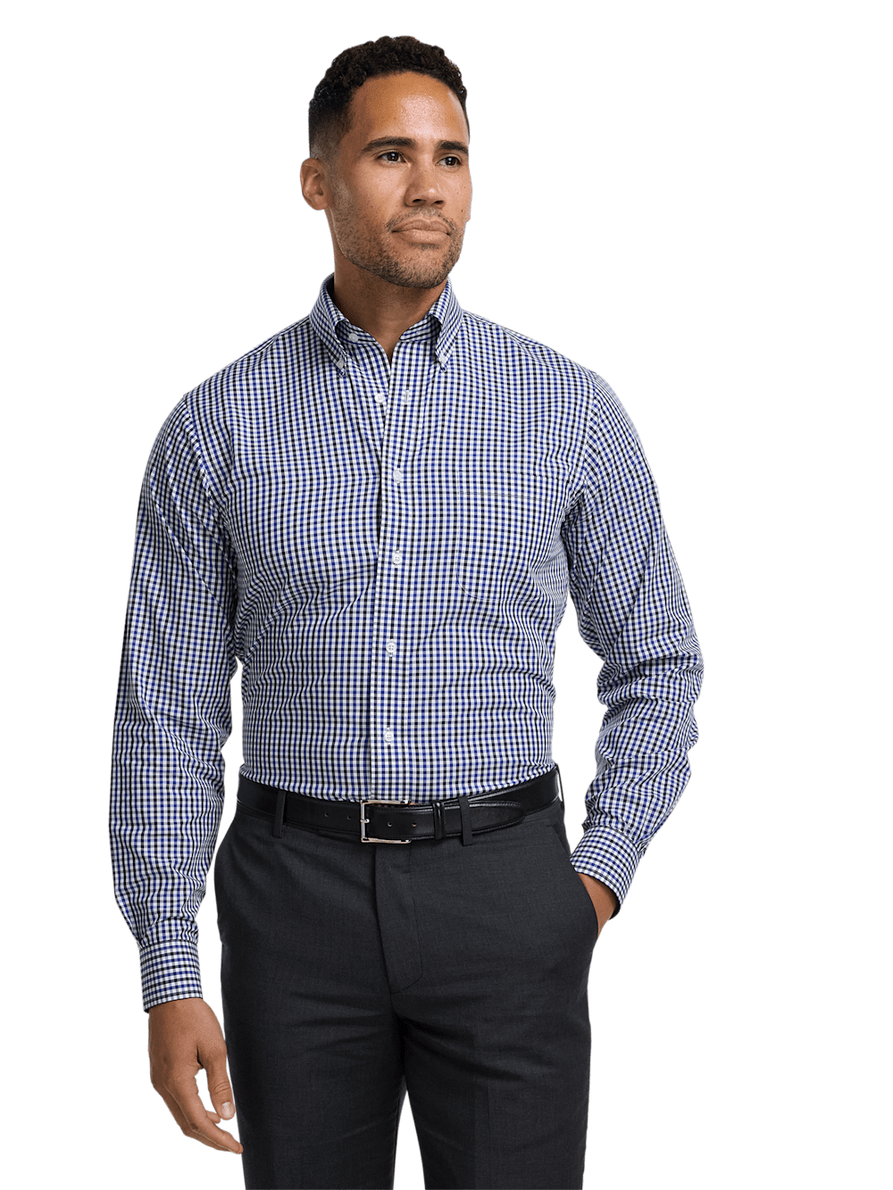 Alternate Image of Non-iron Cotton Gingham Dress Shirt With Contrast Trim-1