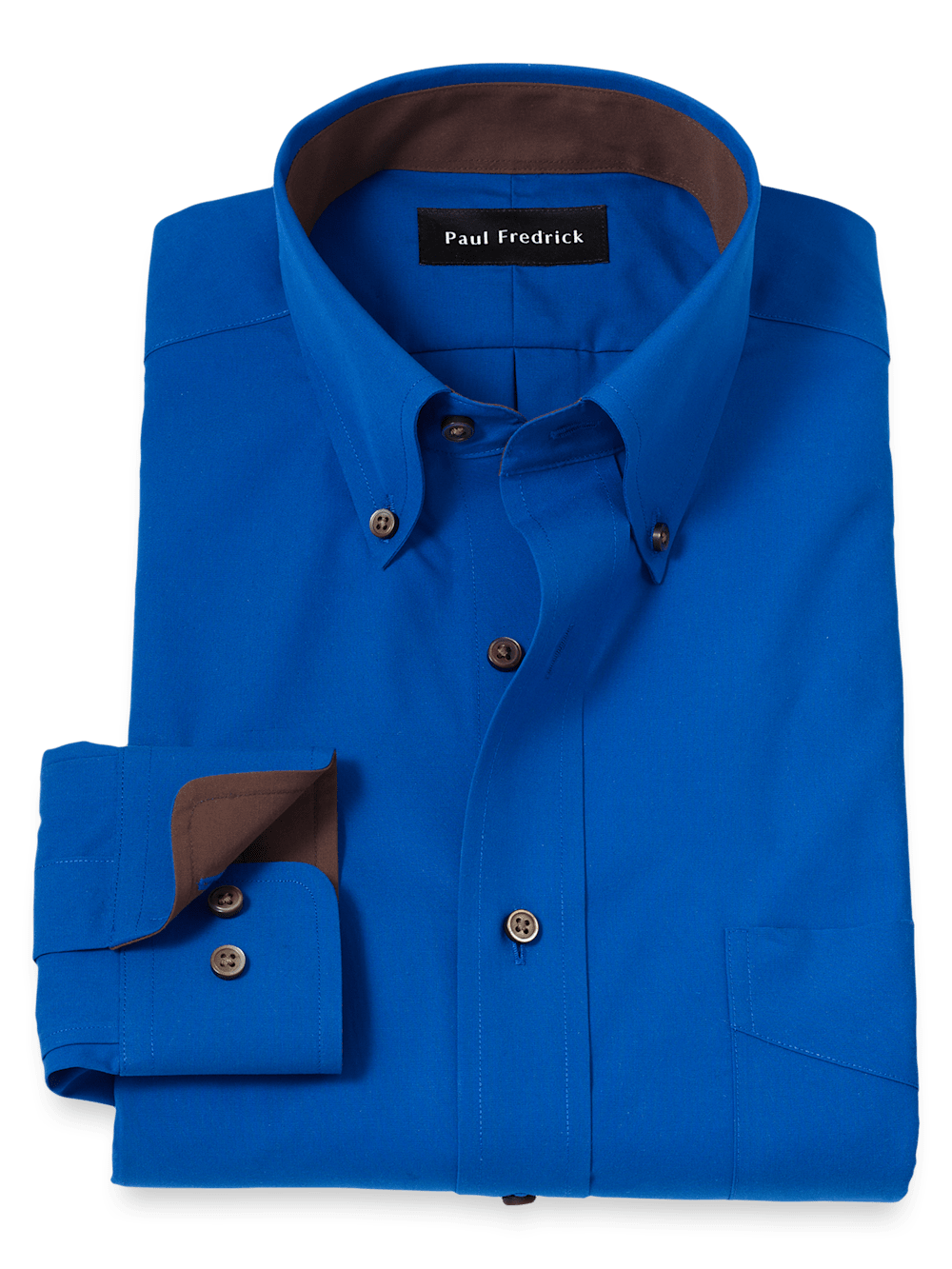 Product Image of Non-iron Cotton Solid Dress Shirt With Contrast Trim-Cobalt