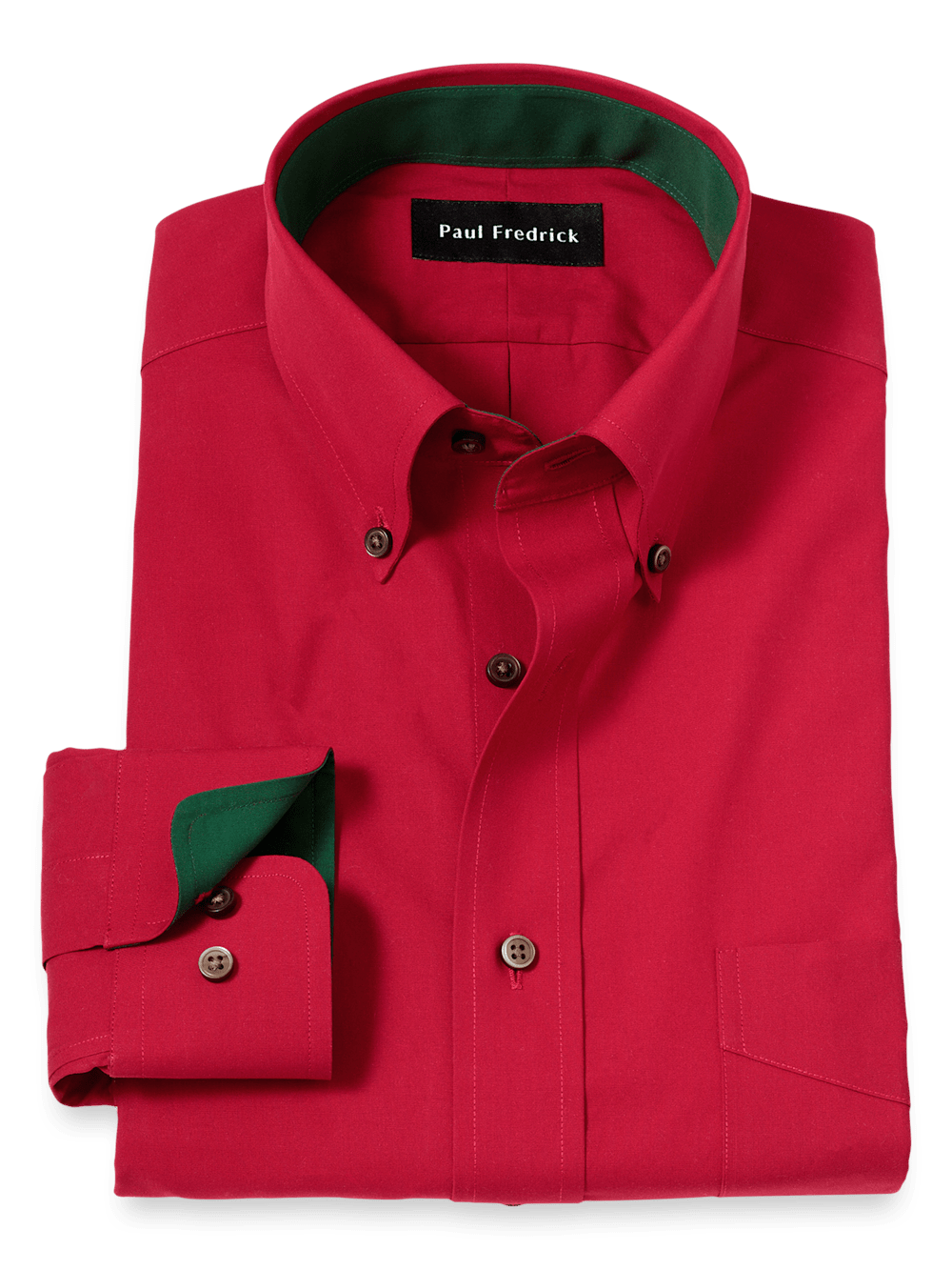 Product Image of Non-iron Cotton Solid Dress Shirt With Contrast Trim-Red