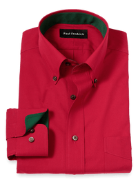 Non-Iron Cotton Solid Dress Shirt With Contrast Trim - Red