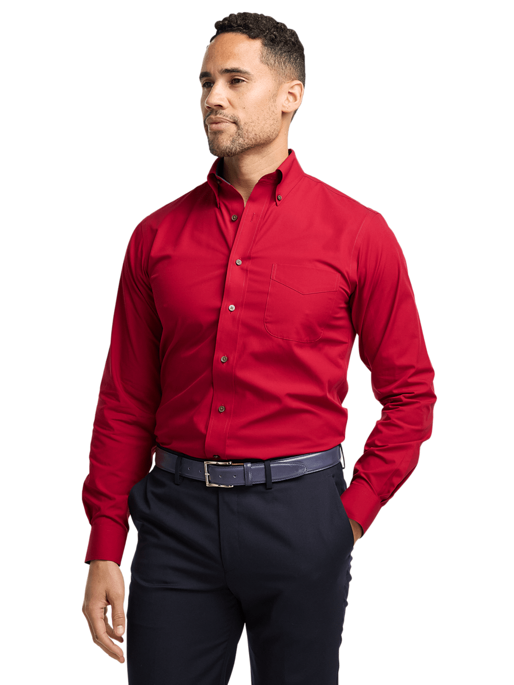 Alternate Image of Non-iron Cotton Solid Dress Shirt With Contrast Trim-1