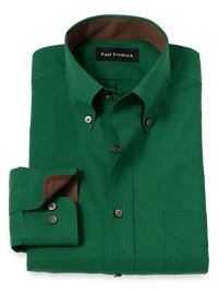 Non-Iron Cotton Solid Dress Shirt With Contrast Trim - Green