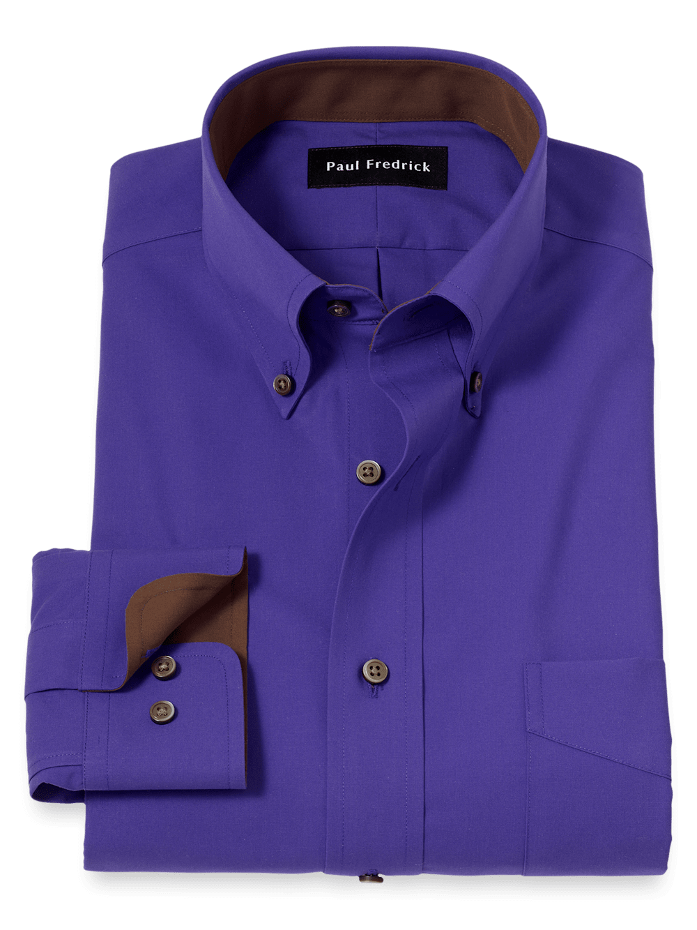 Product Image of Non-iron Cotton Solid Dress Shirt With Contrast Trim-Purple